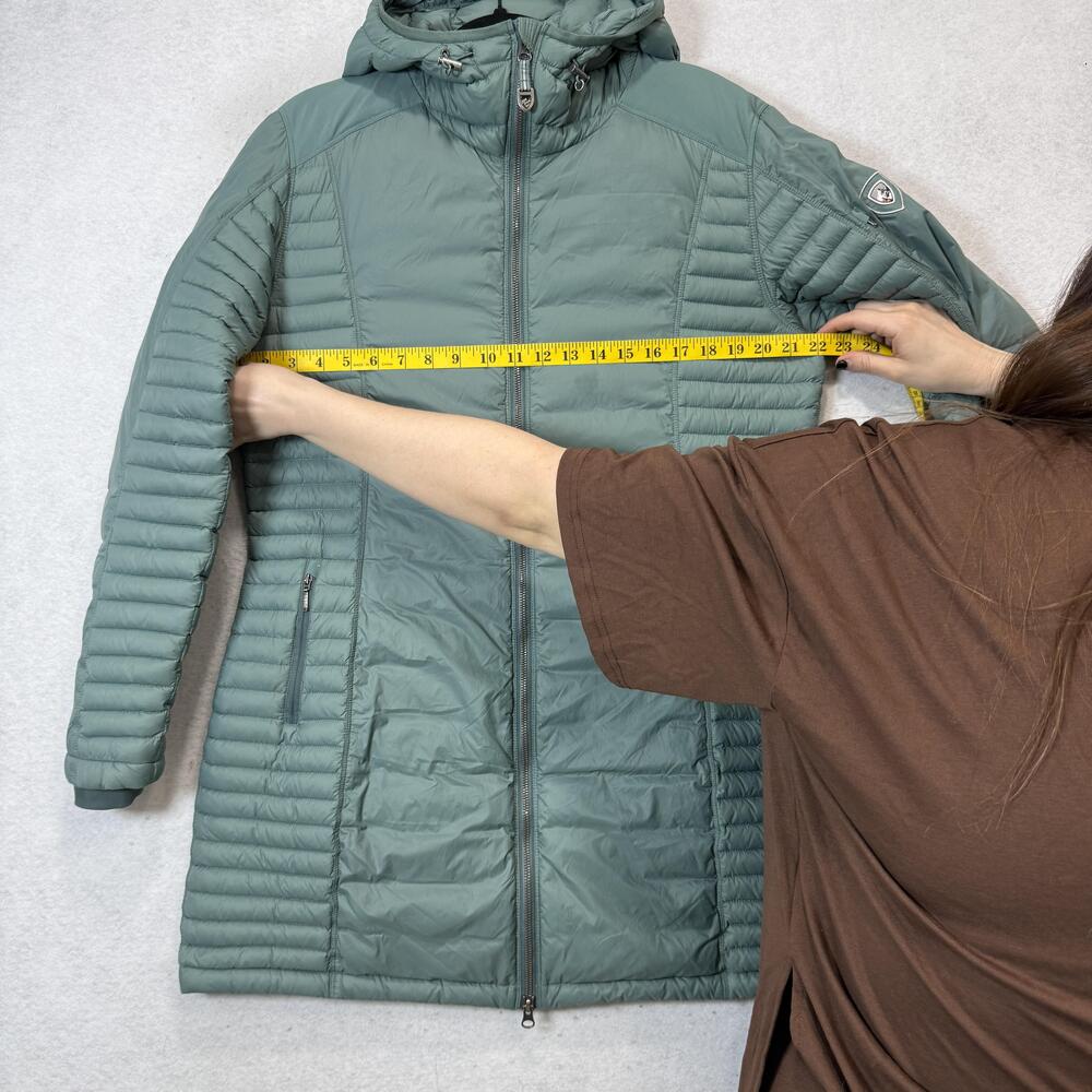 Kuhl Coat Womens XL Green Hooded Down Puffer Quilted Long Parka Lightweight - Picture 4 of 13